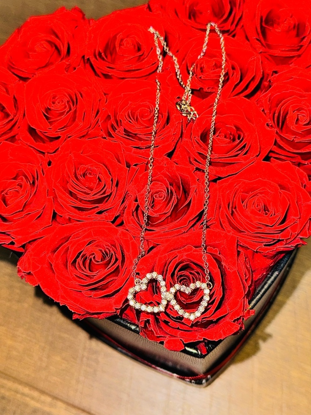 925 Sterling Silver Double Heart CZ Necklace - Picture 3 of 7